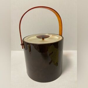 MCM Georges Briard Ice Bucket~Faux Tortoise Lucite Handle with Matching Lid